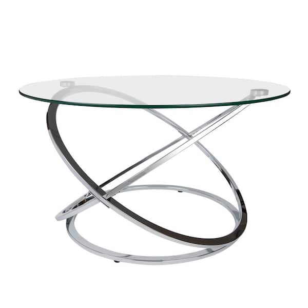 DANYA B Galaxy 31.5 in. Chrome and Tempered Glass Round Abstract Coffee Table