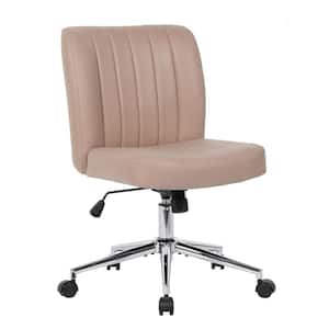 Boucle Fabric Adjustable Height Ergonomic Mid-Back Task Chair in Tan/Chrome without Arms