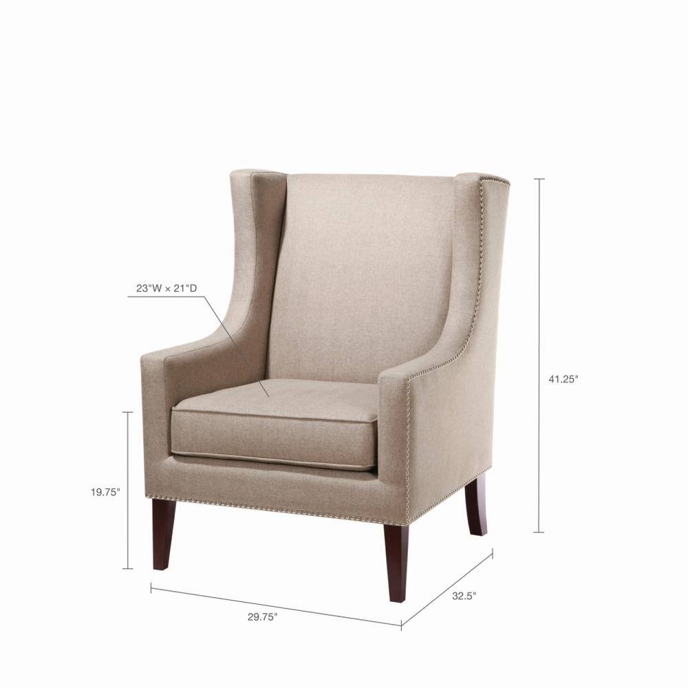 Taupe Wingback Accent Chair with Wood Legs