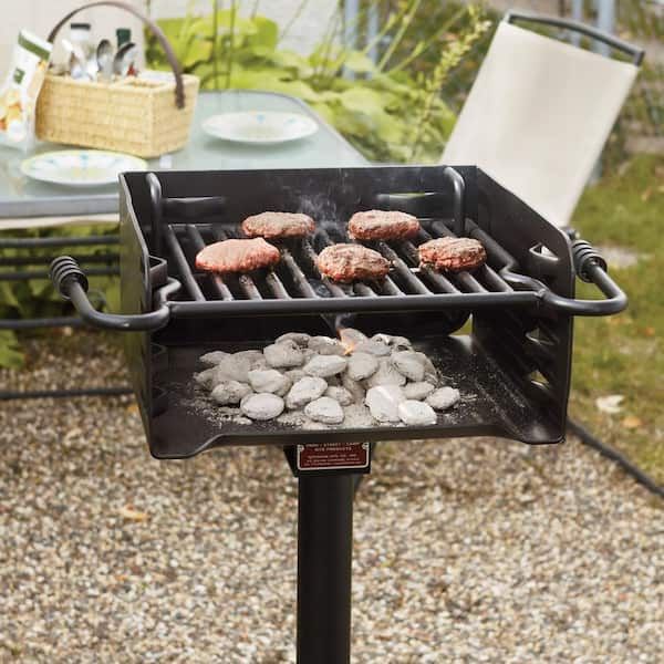 PILOT ROCK Park Style Steel Portable Outdoor BBQ Charcoal Grill and Post in Black H 16 B6X2 The Home Depot