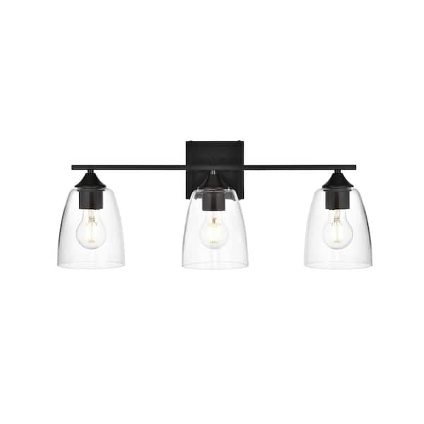 Unbranded Simply Living 24 in. 3-Light Modern Black Vanity Light with Clear Bell Shade