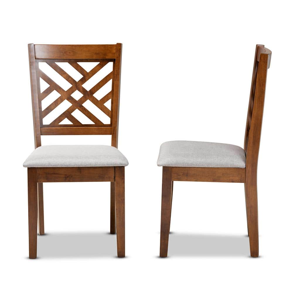 Caron Contemporary Grey Fabric and Walnut Wood Dining Chair Set