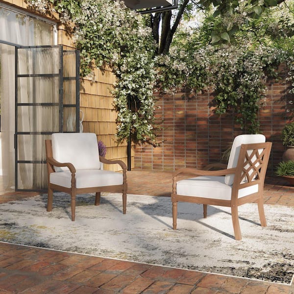 New Classic Furniture Savannah Natural Wood Outdoor Lounge Chair with White Cushion (Set of 4)