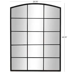 40 in. x 30 in. Arched Window Pane Inspired Square Framed Black Wall Mirror with Black Frame