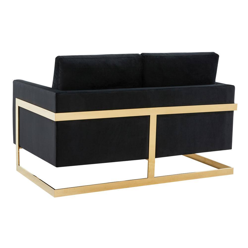 Midnight Black Velvet Loveseat with Gold Metal Frame