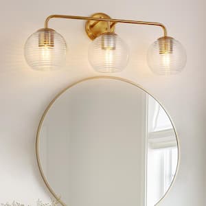 25 in. Modern Gold 3-Light Vanity Light Fixture with Globe Glass Shades, Over Mirror Lighting for Bathroom or Hallway