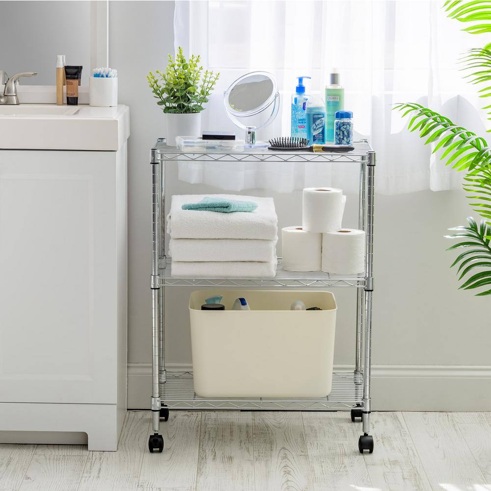 IRIS USA 3-Tier Silver Metal Storage Cart with Casters