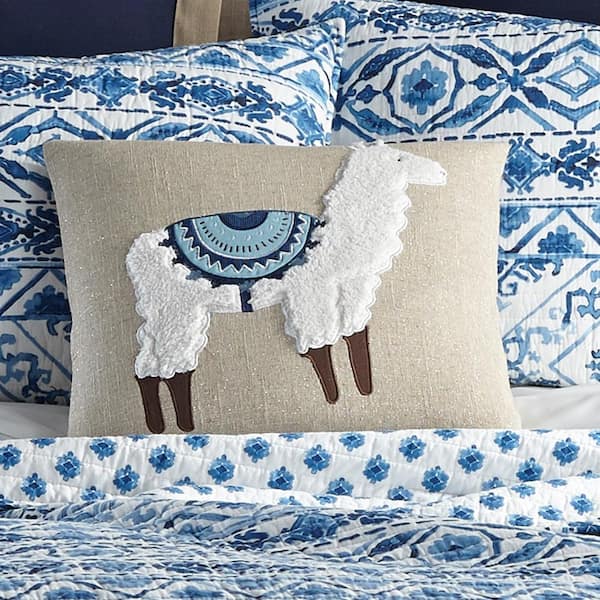 LEVTEX HOME Lillian Beige, White, Blue Detailed Embroidered Llamal