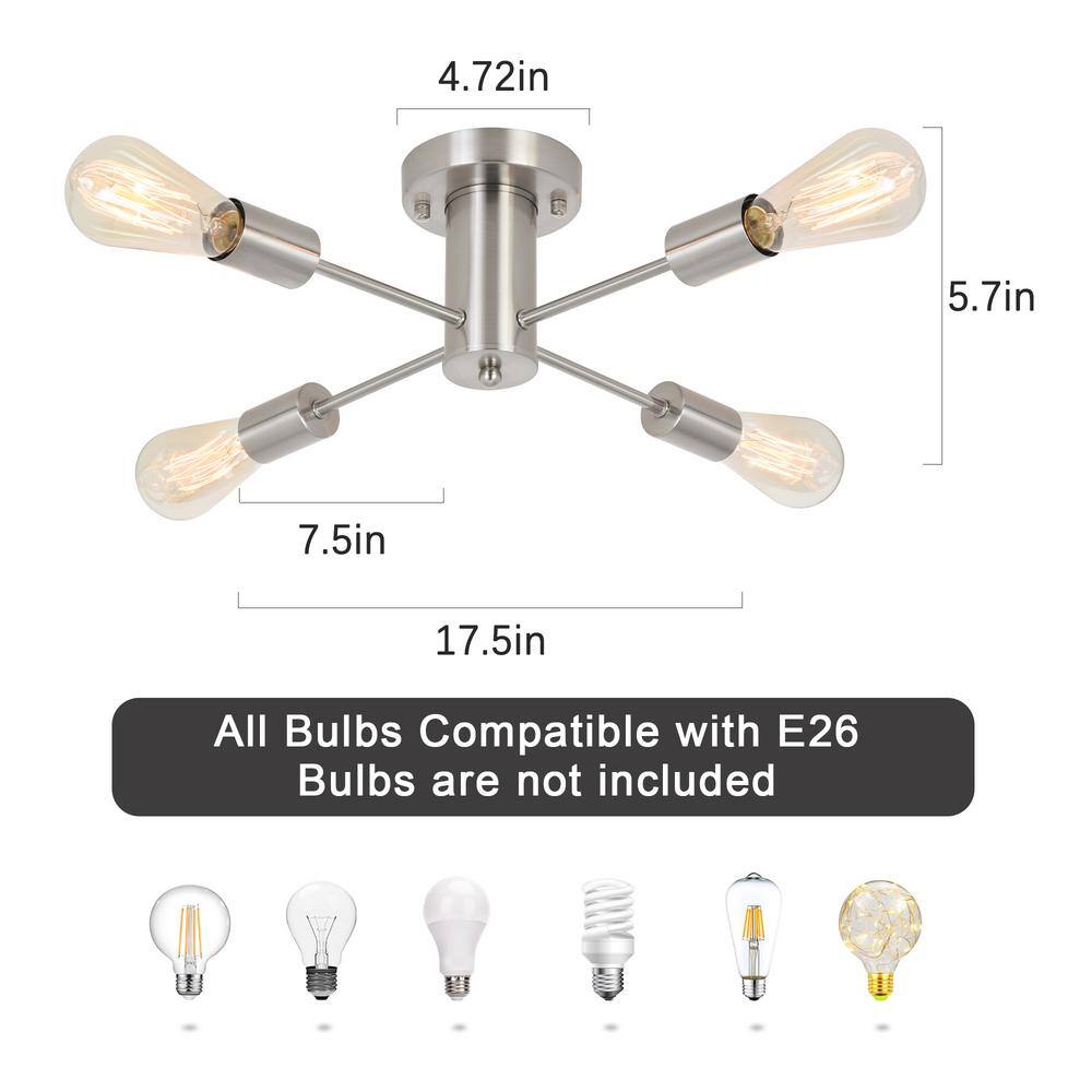17.5'' Nickel 4-Light Linear Sputnik Ceiling Fixture