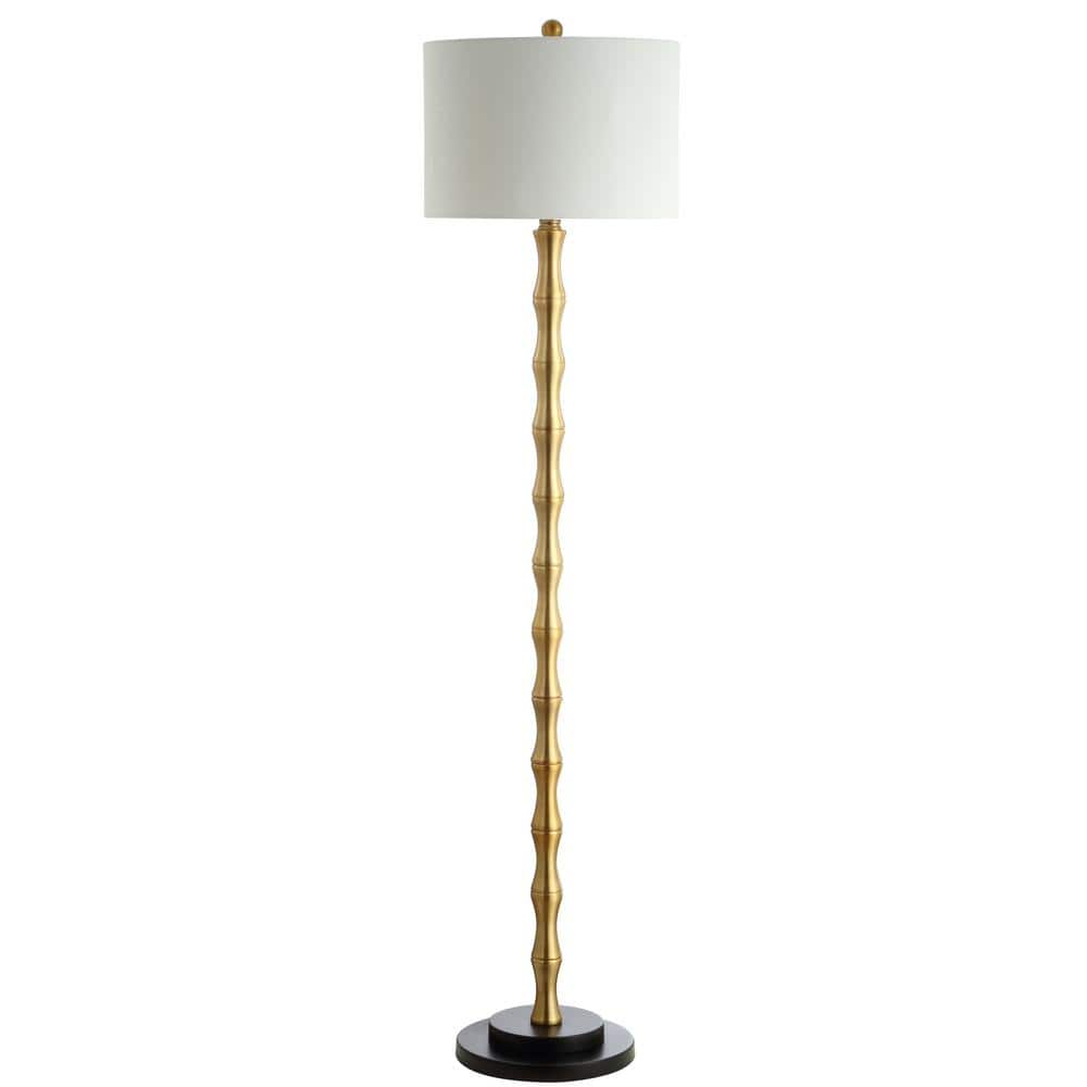 SAFAVIEH Kolten 60.5 in. Antique Brass/Gold Floor Lamp with Off-White ...