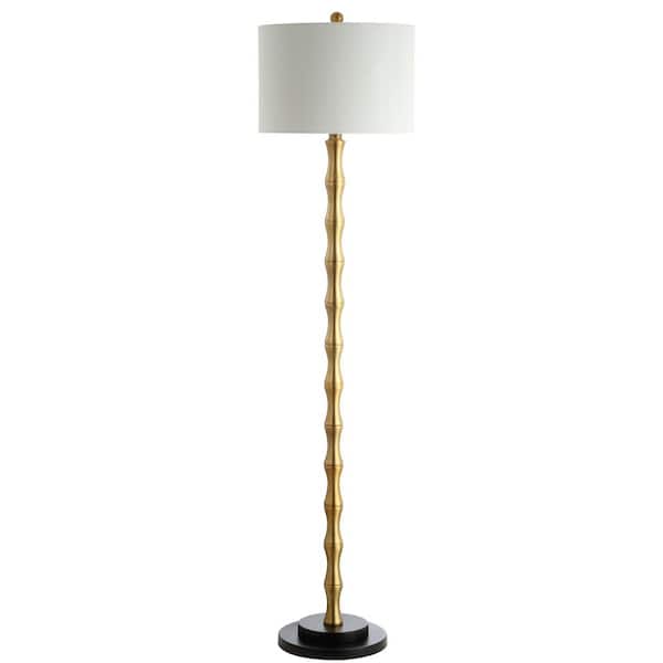 SAFAVIEH Kolten 60.5 in. Antique Brass/Gold Floor Lamp with Off-White Shade