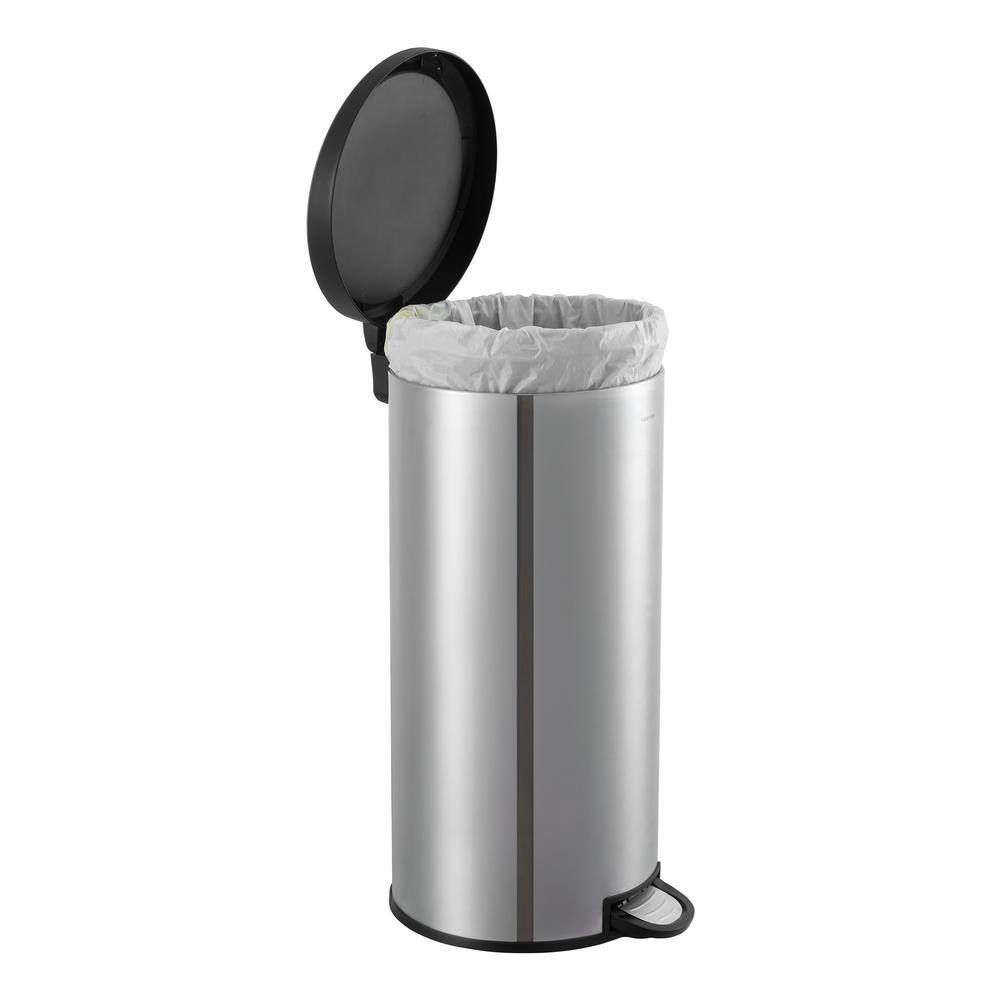 Oscar Stainless Steel Cylinder Step Trash Can Set with Black Lid