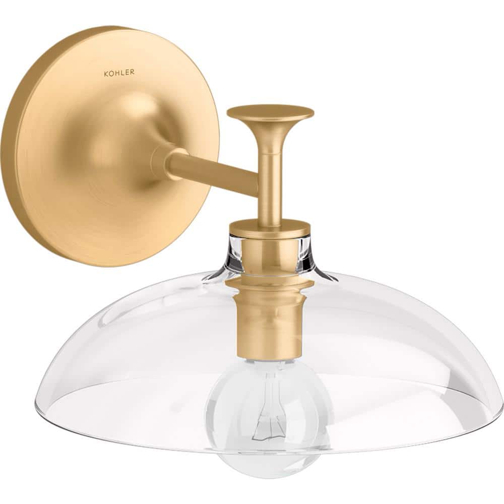 Tone Midcentury Modern Brushed Moderne Brass Sconce with Clear Glass