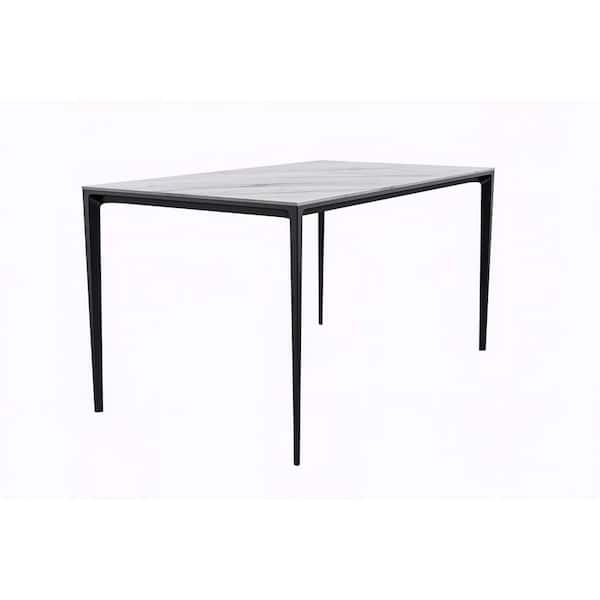 Avo Modern White Rectangular Sintered Stone Tabletop 62 in. 4 Legs Stainless Steel Dining Table Seats 8