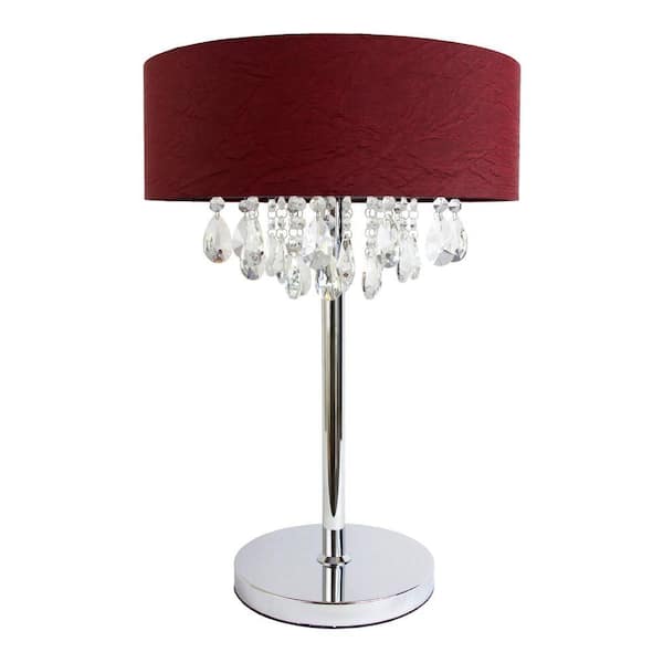 Elegant Designs 22.25 in. Chrome Table Lamp with Red Ruched Fabric Drum Shade