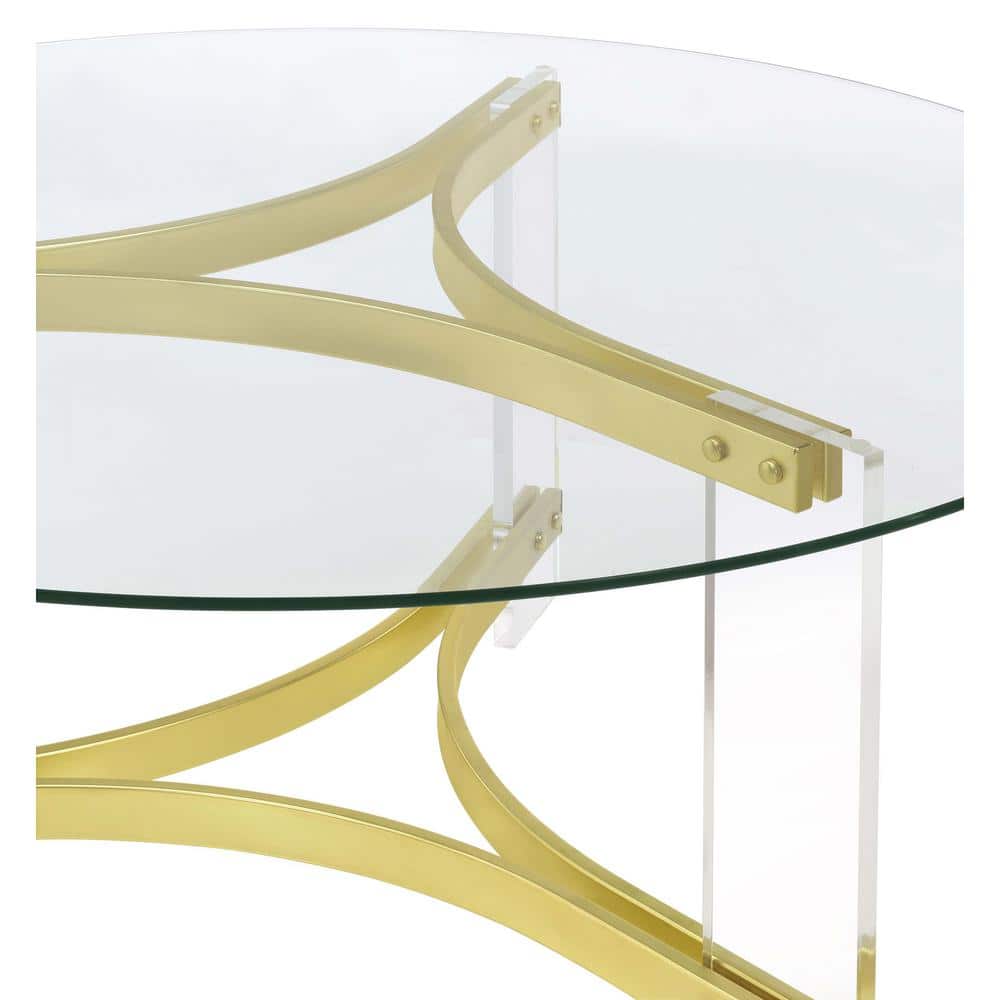 Janessa Round Glass Coffee Table with Acrylic Legs and Brass Accents