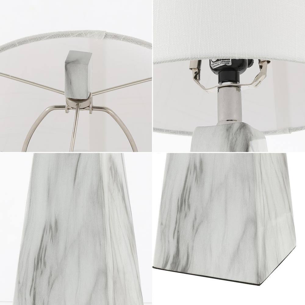 Owen 20.5" White Marble Finish Resin Table Lamp Set with Linen Shade