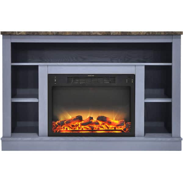 Hanover Oxford 47.8 WFreestanding Electric Fireplace in slate blue with A/V Storage