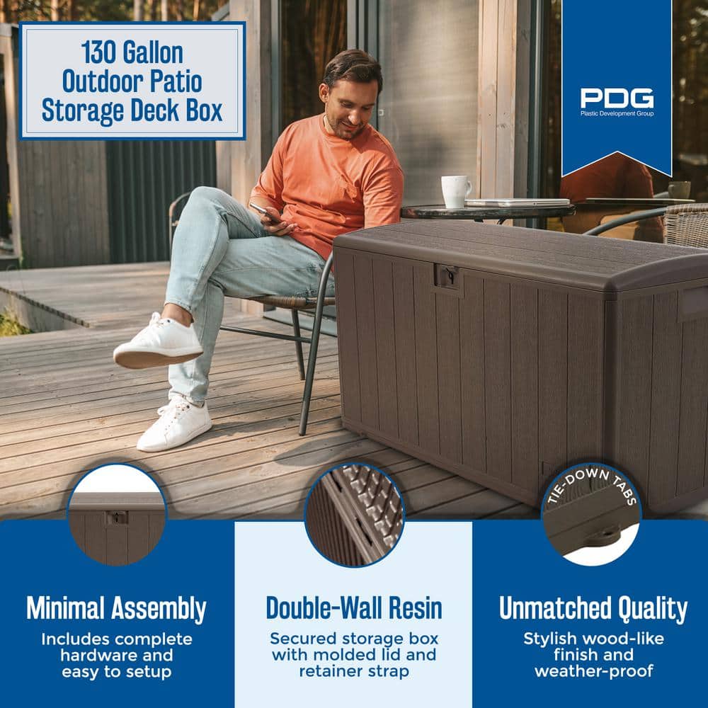 Java Brown 130 Gallon Lockable Resin Wicker Deck Box