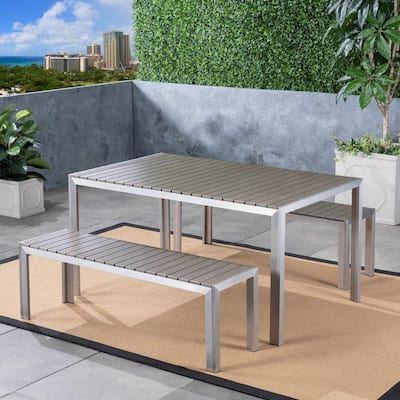 Noble House Cape Coral Grey Square Aluminum Outdoor Side Table with ...