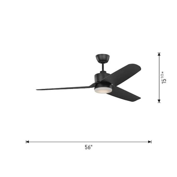 Generation Lighting - Colgin 56 in. Indoor/Outdoor Matte White Modern Standard Dowrod Mount Ceiling Fan with Integrated LED Light Kit