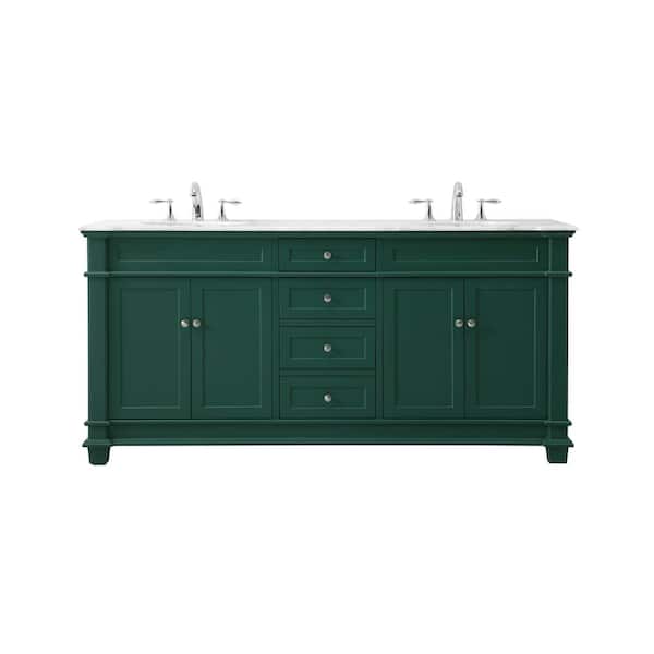 Unbranded Timeless Home 72 in. W x 21.5 in. D x 35 in. H Double Bathroom Vanity in Green with White Marble