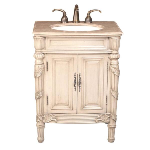 stufurhome Providence 26 in. Vanity in Creamy off-White with Marble Vanity Top in Travertine with White UndermountSink-DISCONTINUED