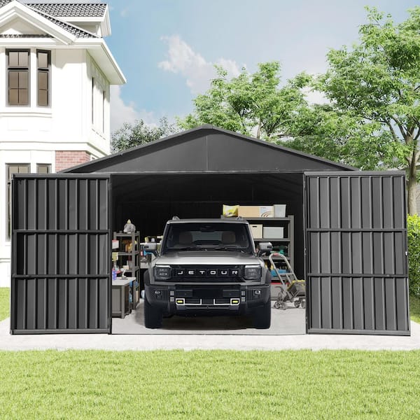 Dark Gray 12 ft. x 15 ft. Extra Large Outdoor Metal Garage Shed