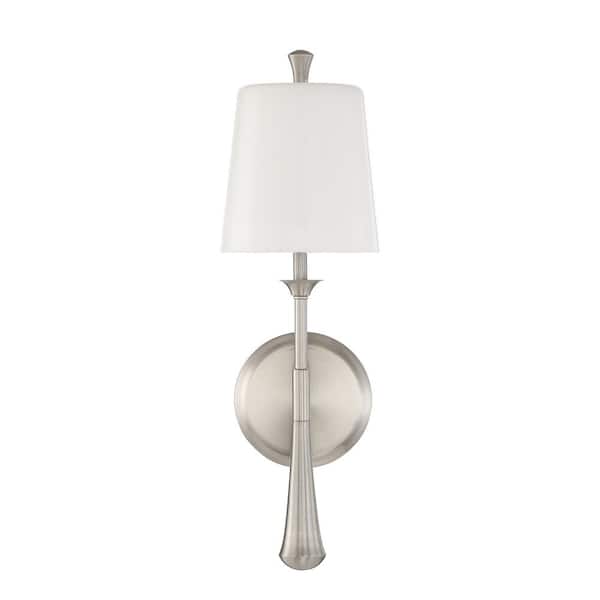 Palmer 17.5 in. 1 Light Brushed Polished Nickel Finish Wall Sconce with White Opal Glass