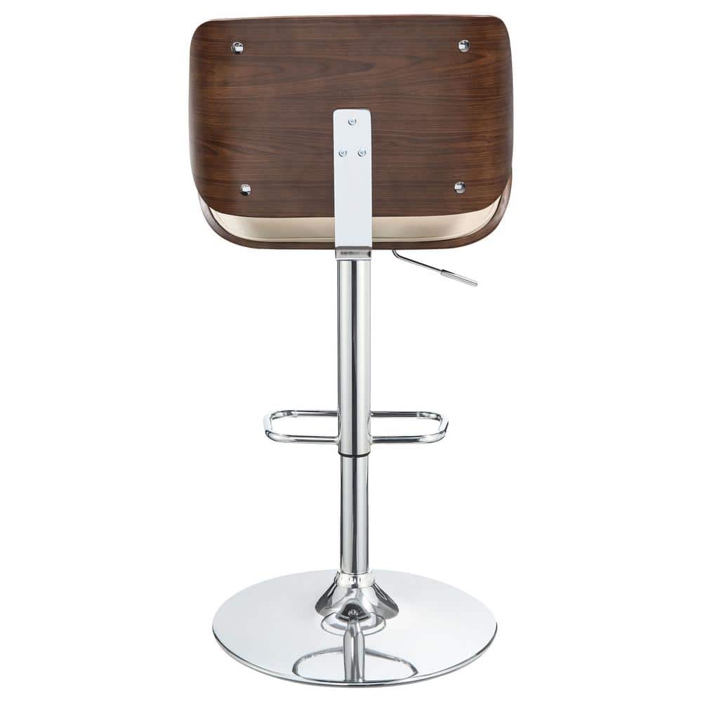 Cream Faux Leather Adjustable Swivel Bar Stool with Walnut Wood
