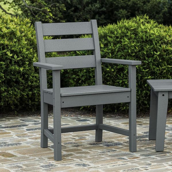 Grant Park Slate Grey Outdoor Plastic Dining Arm Chair, (Pack of 2)
