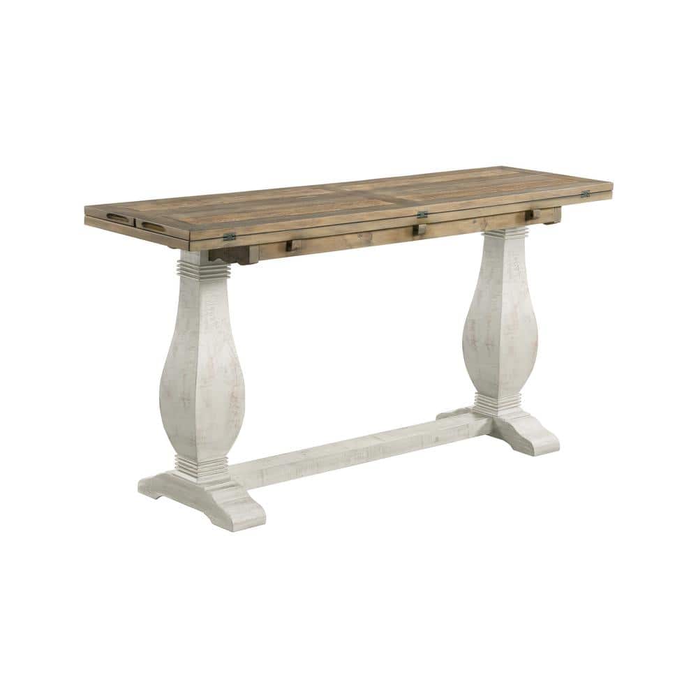 Napa 60" White and Natural Wood Flip Top Sofa Table