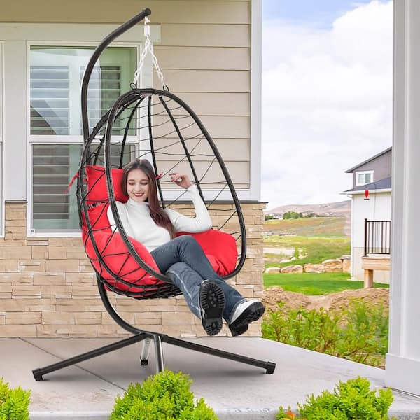  Egg Swing Chair with Stand, Rattan Wicker Hanging Egg Chair for  Indoor Outdoor Bedroom Patio Hanging Basket Chair Hammock Egg Chair with  Aluminum Steel Frame and UV Resistant Cushion 350lbs Capacity 