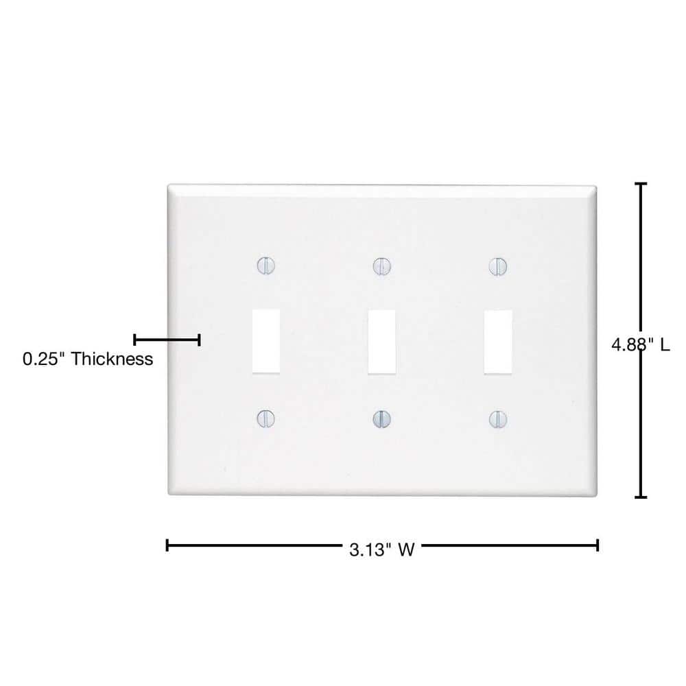 White Plastic 3-Gang Midway Toggle Wall Plate
