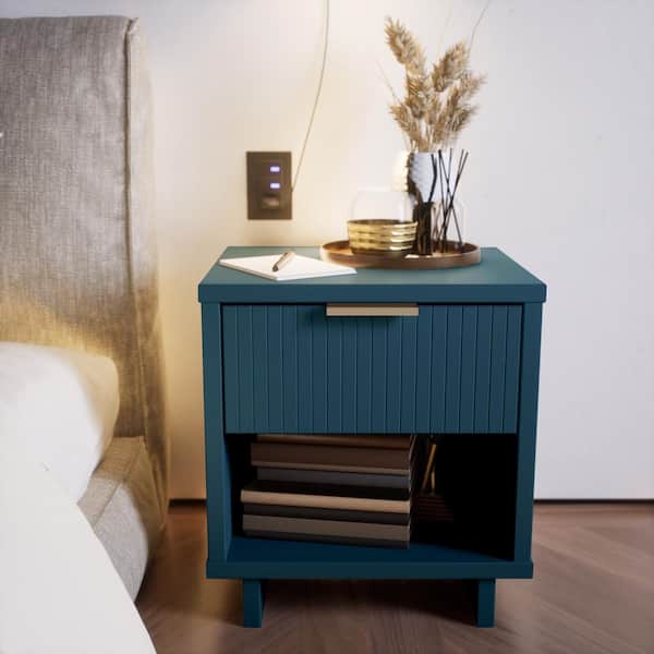 Manhattan Comfort Granville Midnight Blue 1-Drawer 18.11 in. W Nightstand