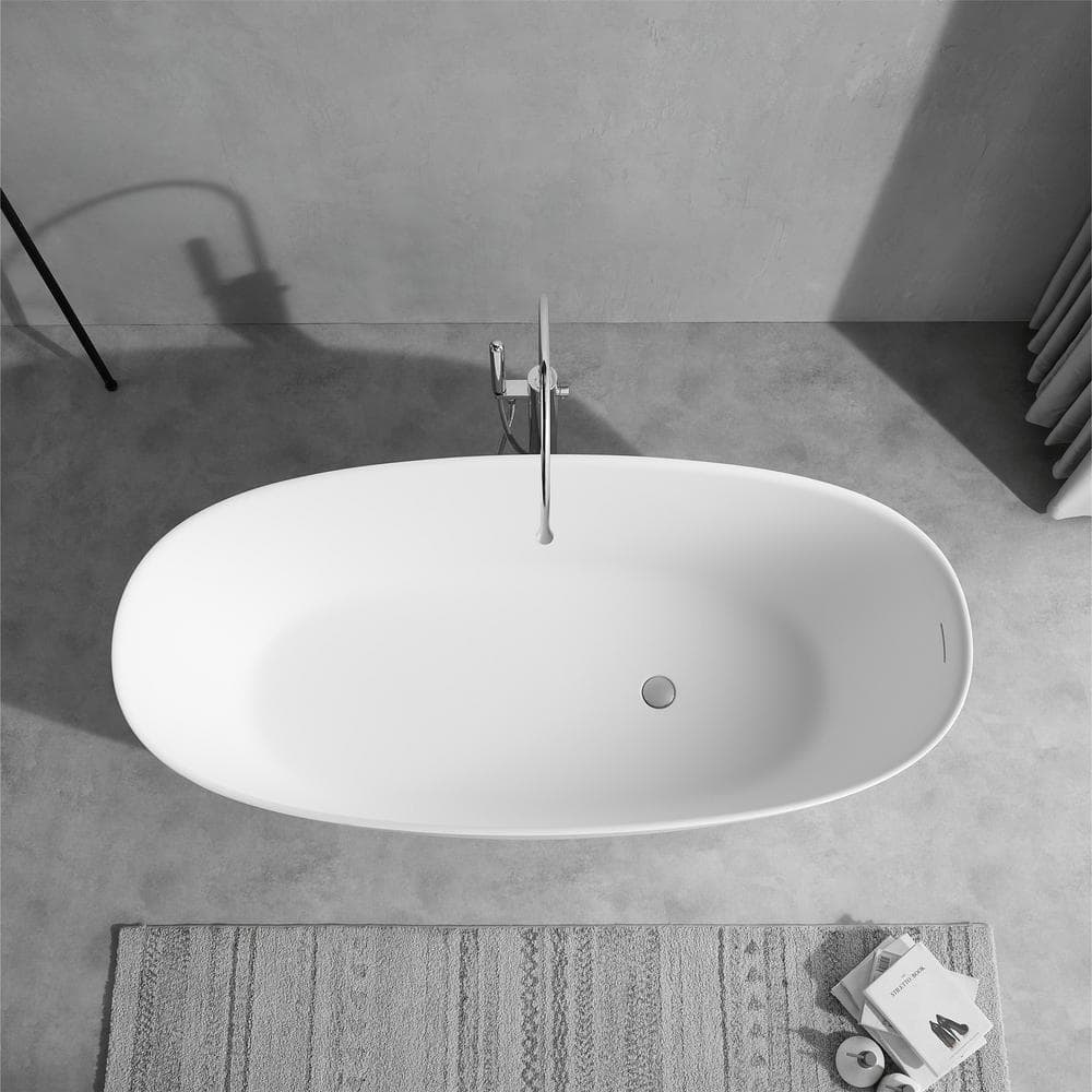 65" Gloss White Stone Resin Double Slipper Freestanding Bathtub