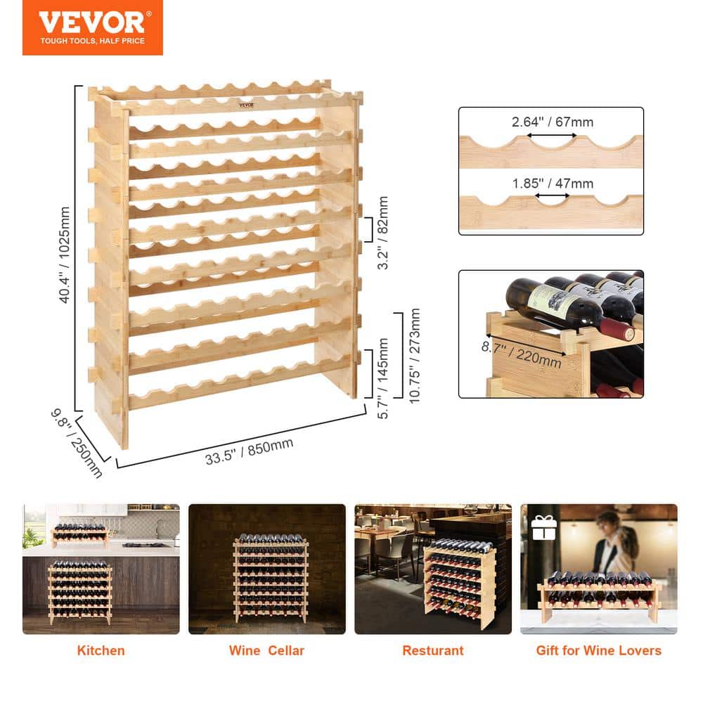 Natural Bamboo 72-Bottle Stackable Modular Wine Rack