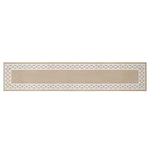Jean Pierre NEW YORK Christine Border 2 ft. x 10 ft. Beige/White Trellis Runner Rug