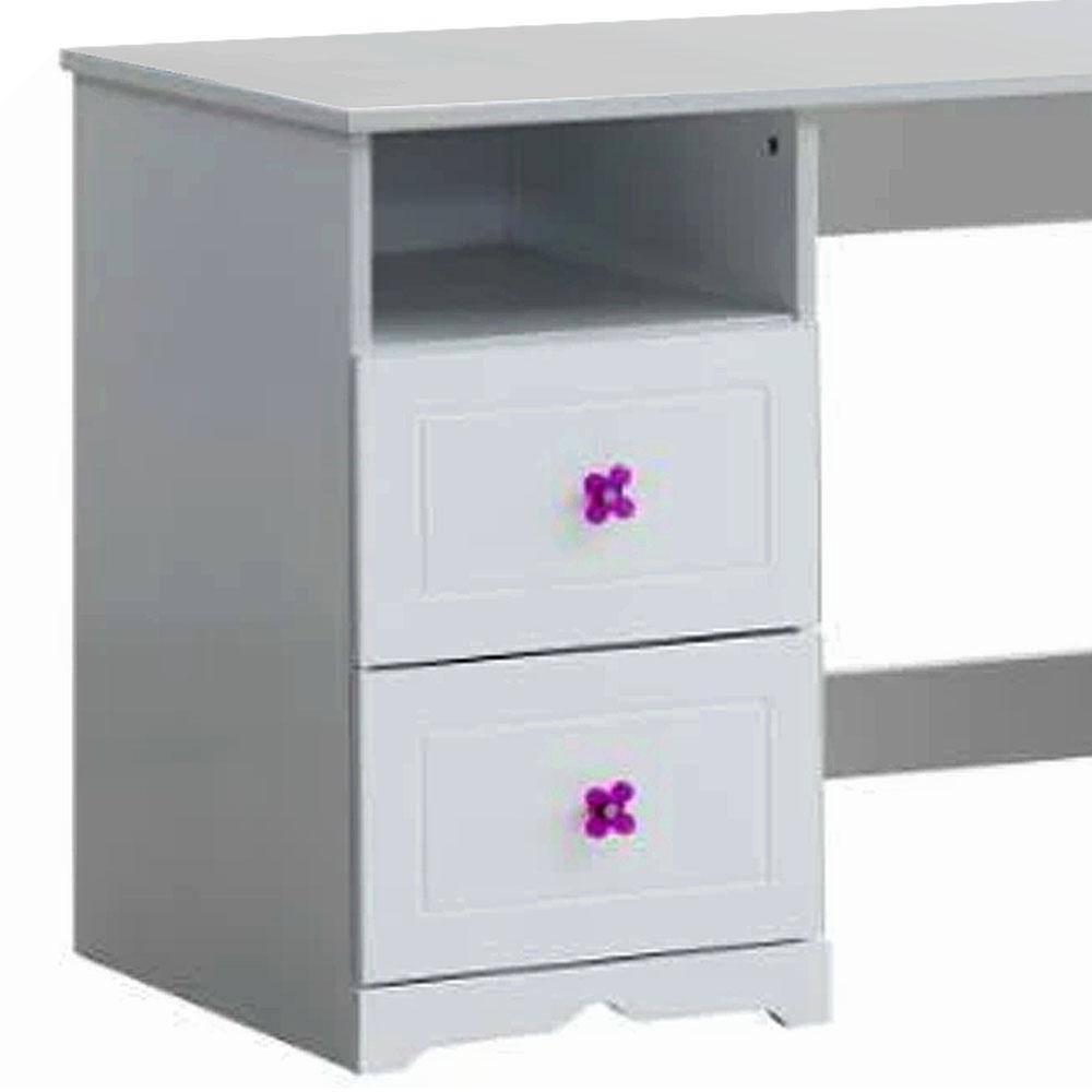 Elegant White Wood Writing Desk with Utility Drawer and Filing Cabinet