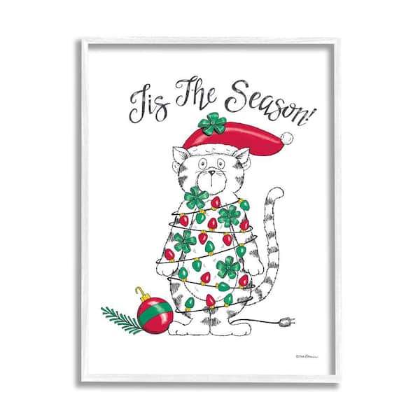 Stupell Industries Tis The Season Cat by Deb Strain 1-Piece Framed Graphic Print Animal Poster Art Print 20 in. x 16 in.