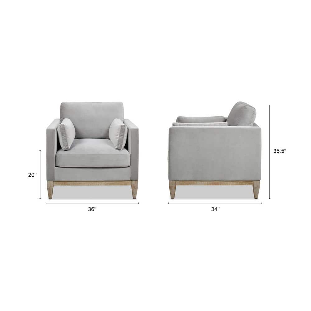 Opal Grey Velvet and Wood Chaise Lounge 34"