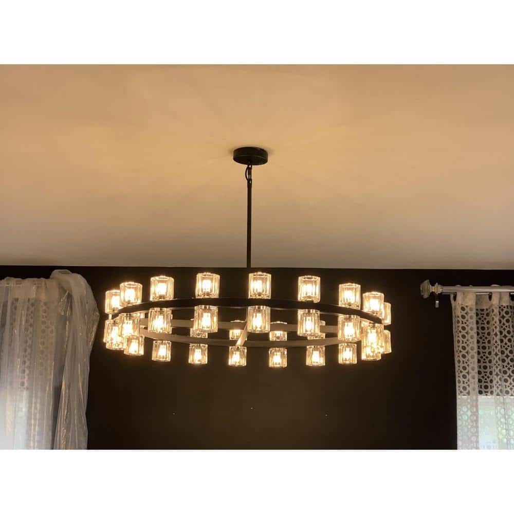 36-Light Gold Round Crystal Chandelier with LED Bulbs
