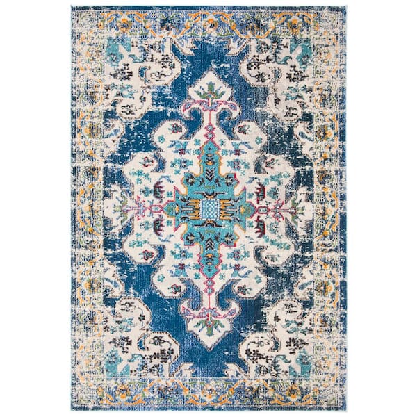 SAFAVIEH Madison Navy/Gray 5 ft. x 8 ft. Medallion Area Rug