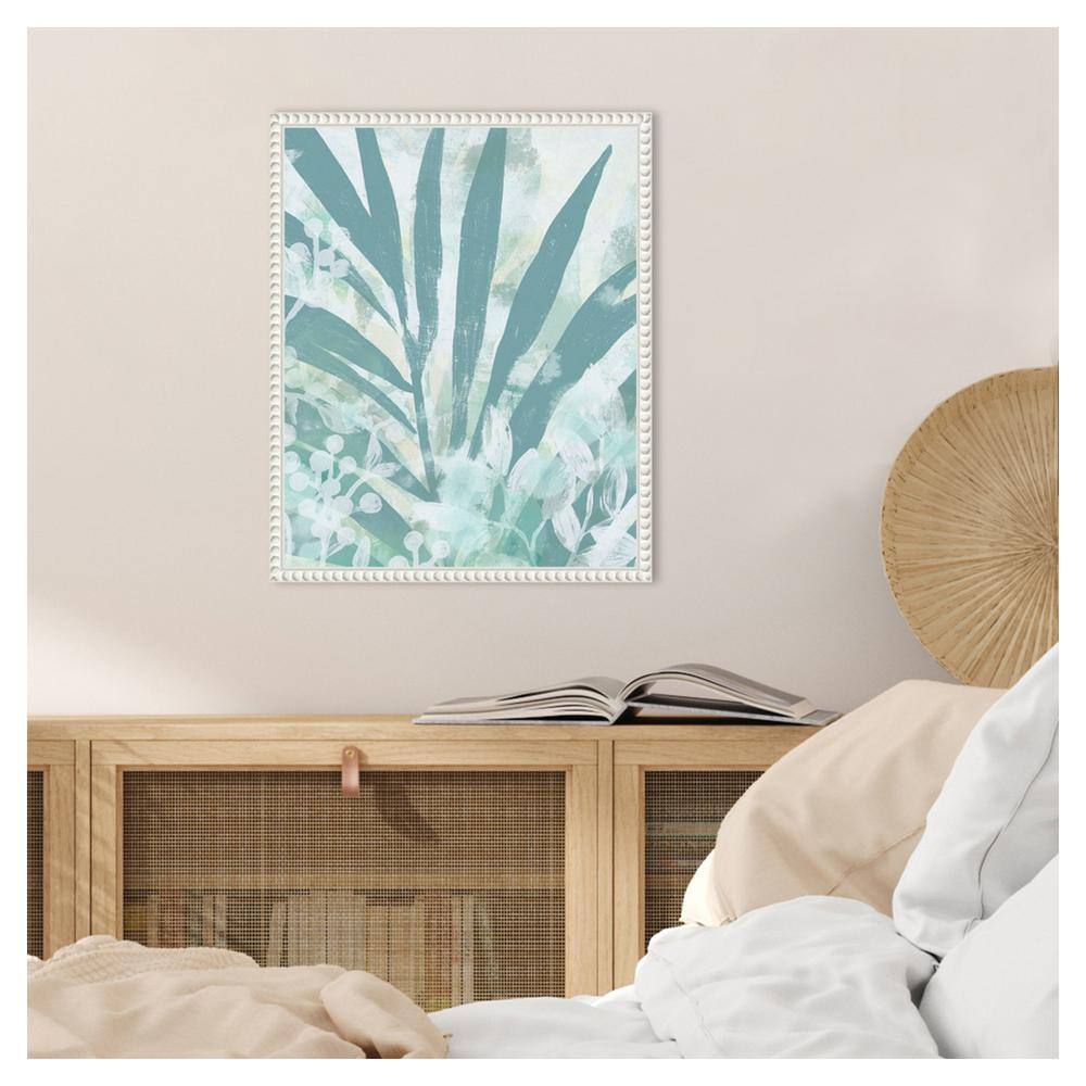 Aqua Palms II Abstract Botanical Canvas Print with White Frame