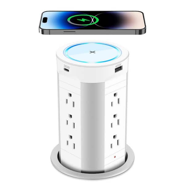 12-Outlets 2 USB-A, 2 USB-C Ports,15W Wireless Charger,Max 45W Power Delivery,Pop Up Countertop Outlet Tamper Resistant