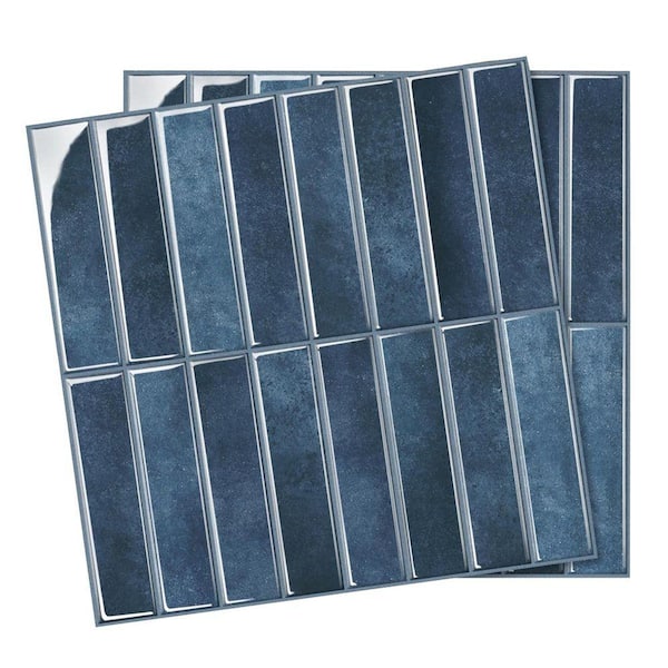 Navy Blue Gloss Finish 12 in. x 12 in. PET PU Peel and Stick Backsplash 20 Sheet Pack