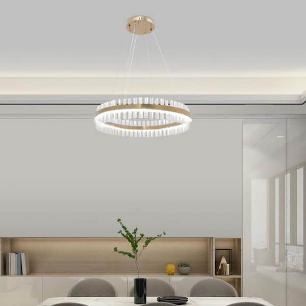 OUKANING 31.5 in. 1 Light 3-Color Integrated LED Gold Modern