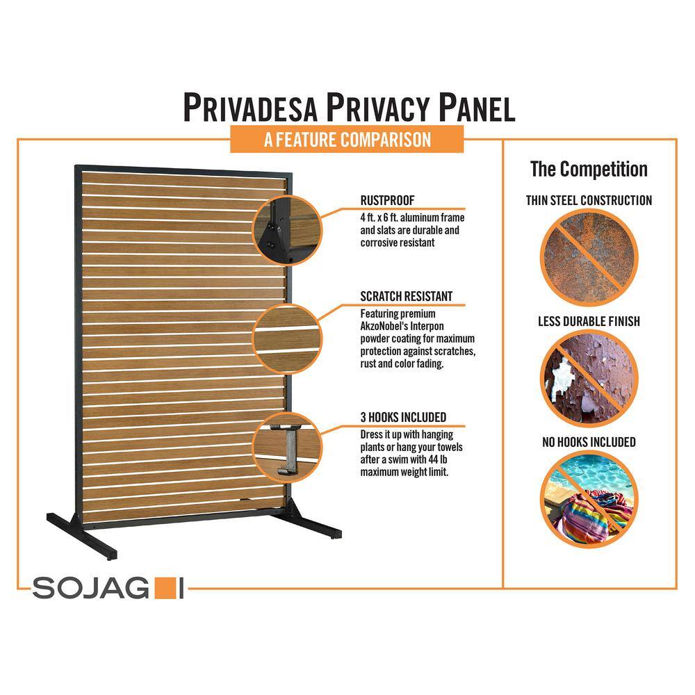 Privadesa 4 x 6 ft. Aluminum Privacy Screen with Wood Effect Finish