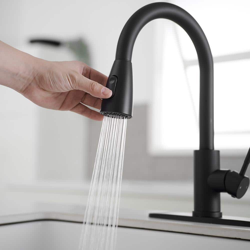 Matte Black Brass Single Handle Pull Down Kitchen Faucet