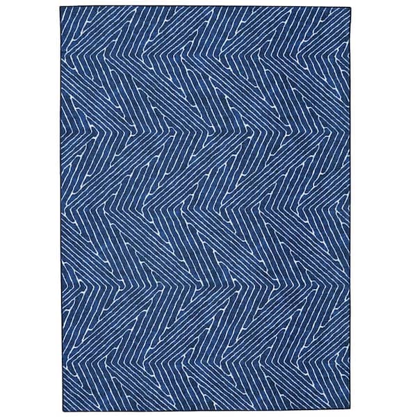 Washable Liam Blue/Ivory 2 ft. x 3 ft. Rectangle Abstract Area Rug